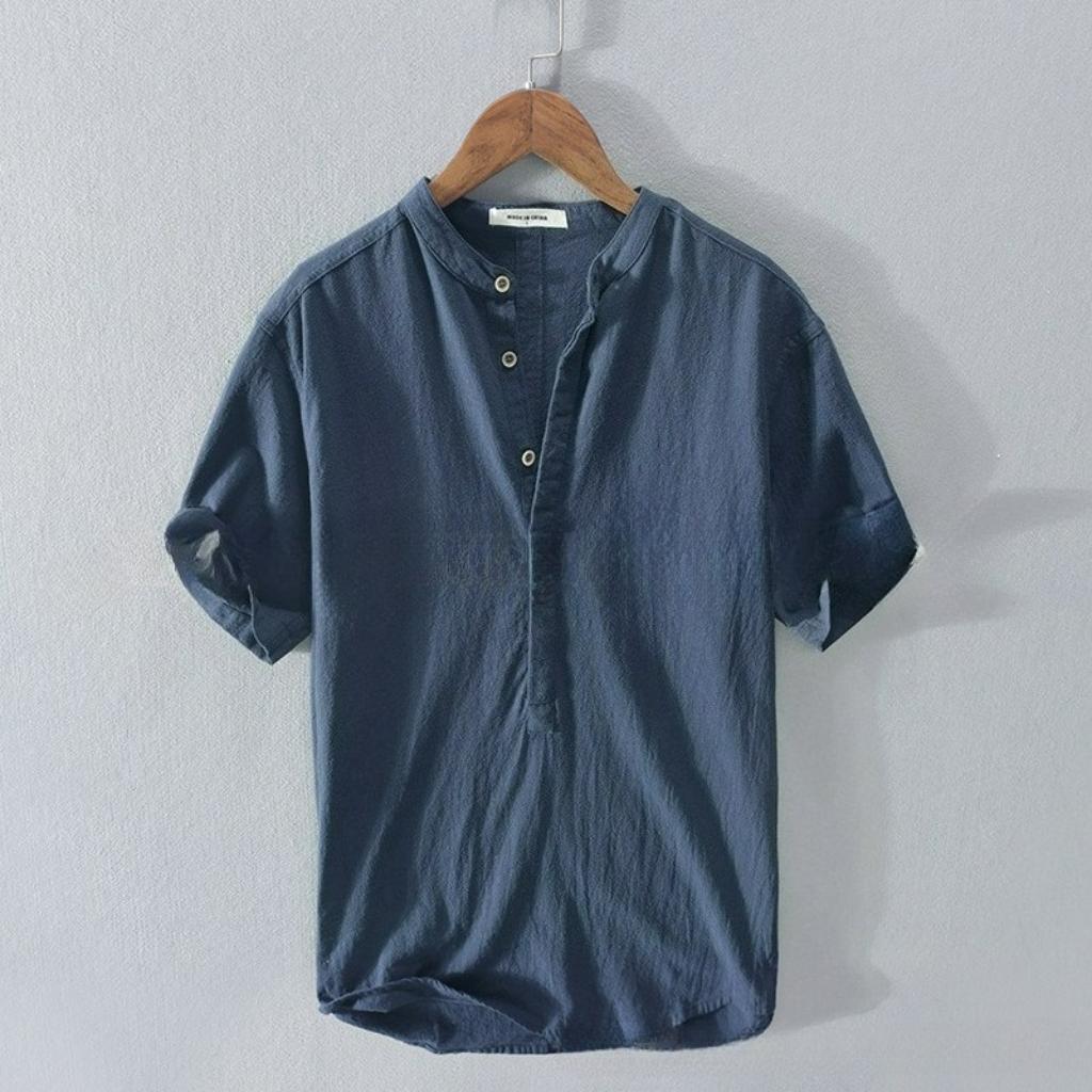 Summer Simple Linen Casual Men's Shirt Pullover Handsome Fashion Loose Youth Shirt