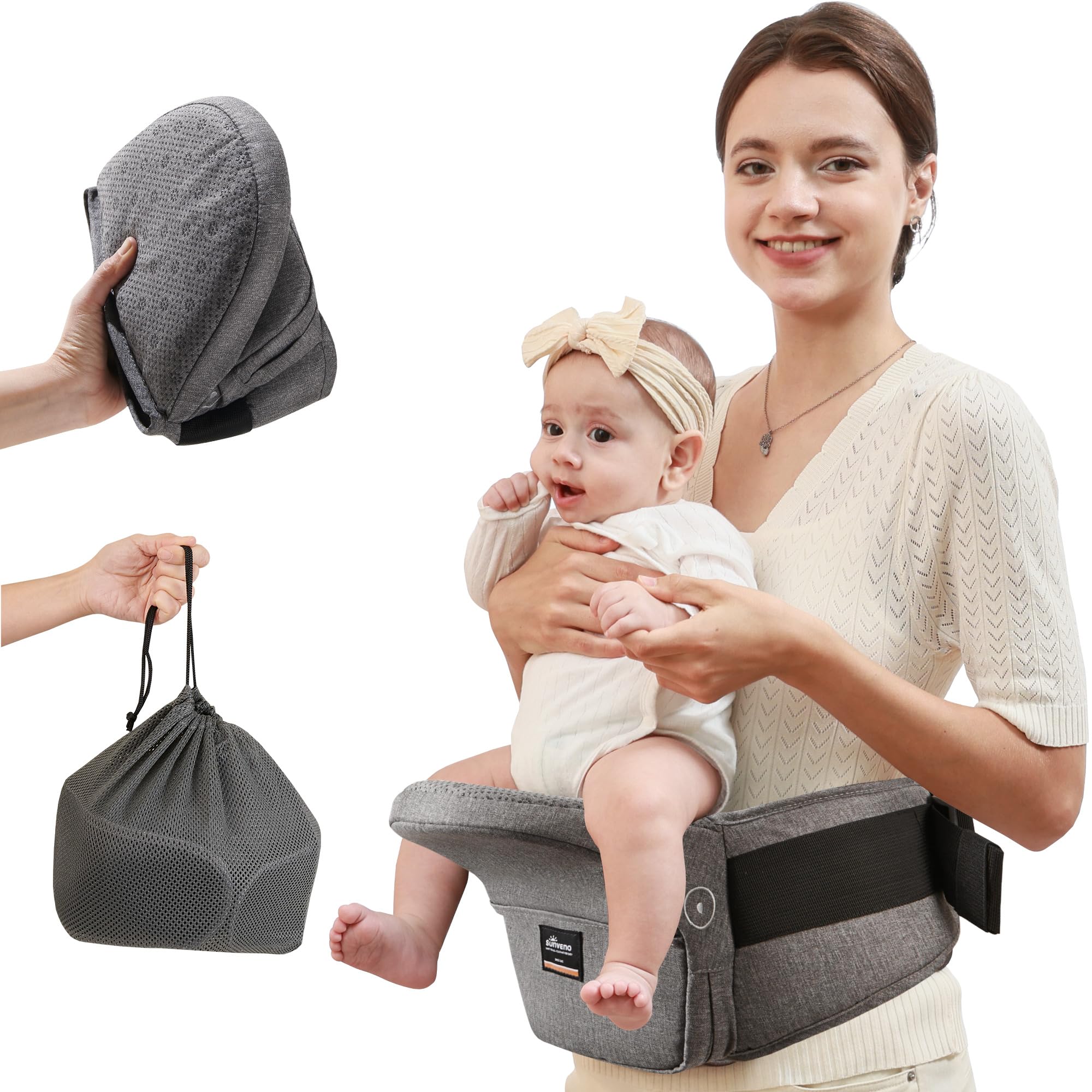 

Foldable baby hip convenient ergonomic for baby gray [Sunveno] seat, storage, multi-functional, lightweight, non-slip, design, 0-36 months, сірий колір