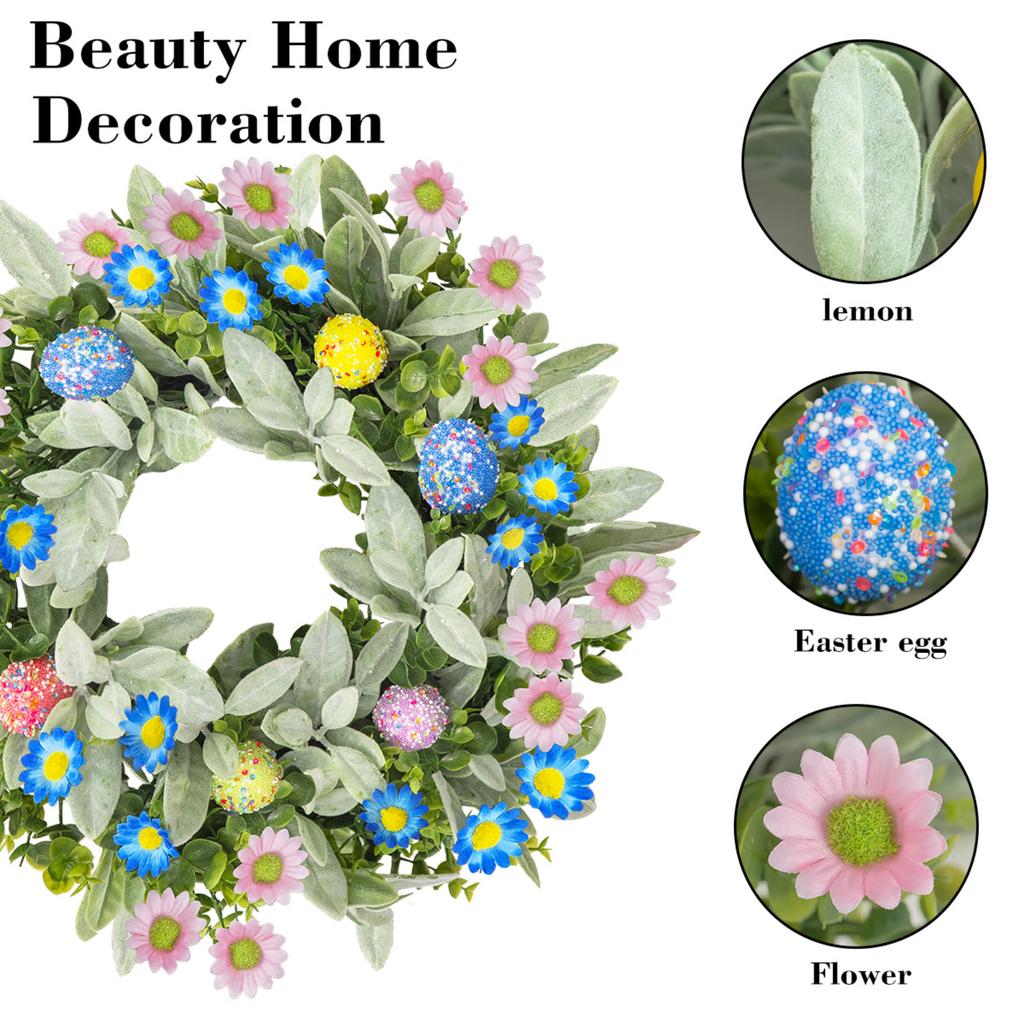 Artificial Floral Wreath Decorative Faux Flower Wreath with Mixed Greenery for Indoor Outdoor Wall Door Decor Spring Summer