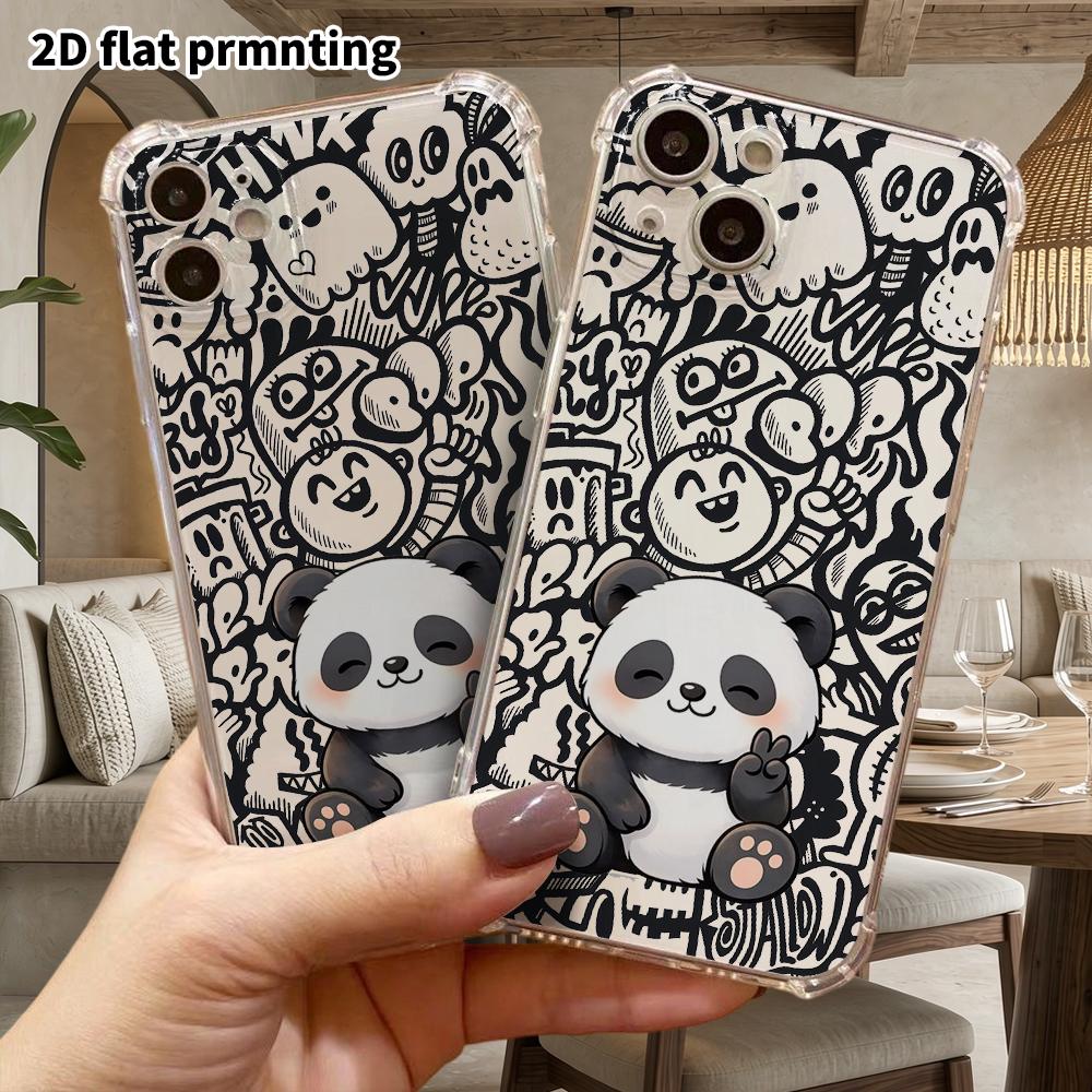 Phone Case: 2D Flat Suitable for iPhone 18 17 16 15 14 13 Pro Transparent Corner Protection Case, Panda, Christmas and Halloween Gifts