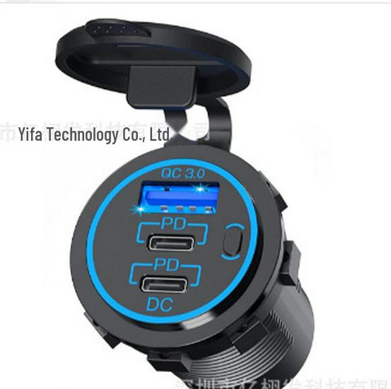 

Водонепроницаемый адаптер USB и PD для быстрой зарядки для автомобиля/мотоцикла с переключателем Blu-ray