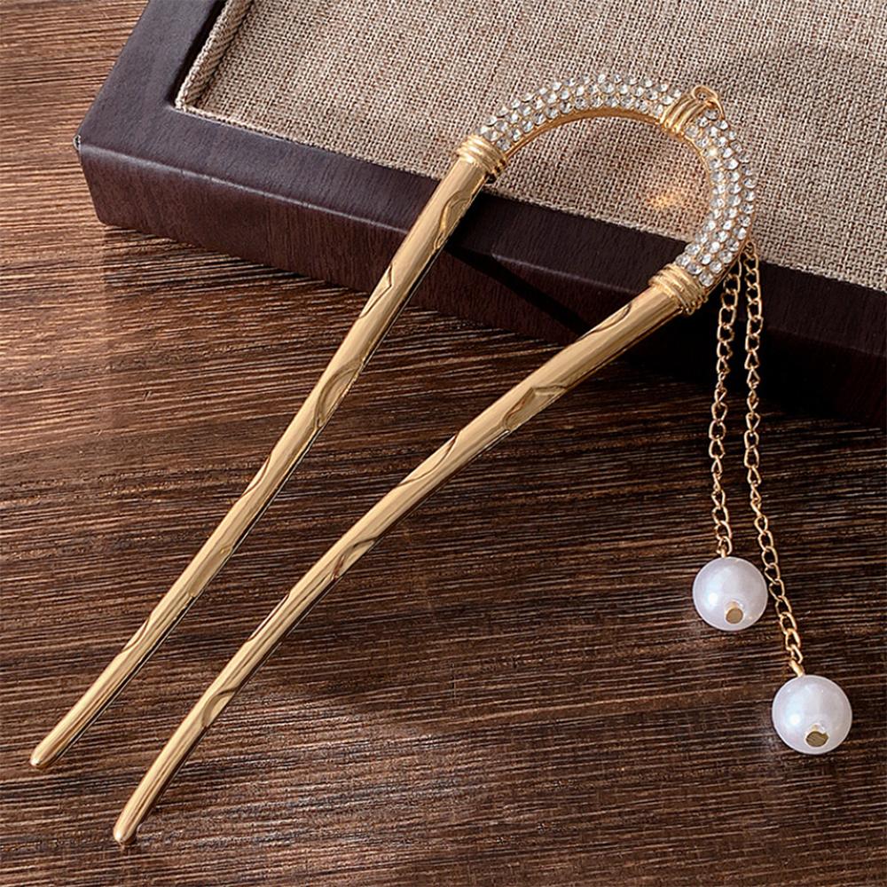Neue Retro-Temperament-Perlen-U-förmige Haarspangen-Clips Kopfplatte Haarforke Haarstäbchen Kopfschmuck für Damen Mädchen Schmuckgeschenke
