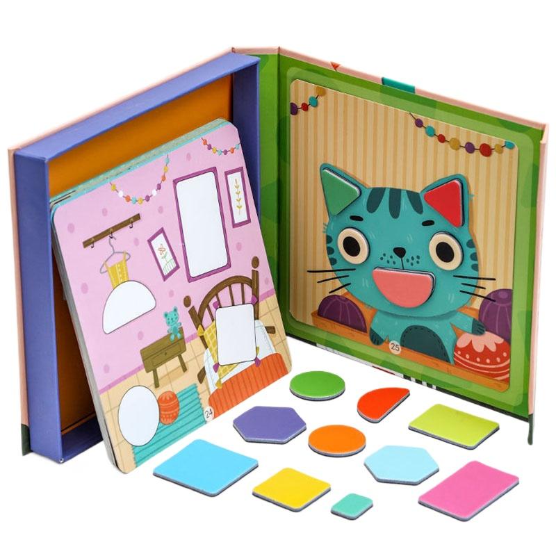 

Магниты-пазлы, детские игрушки, материалы Монтессори, геометрические формы, соответствующие развивающие игрушки для детей, магнитный Танграм