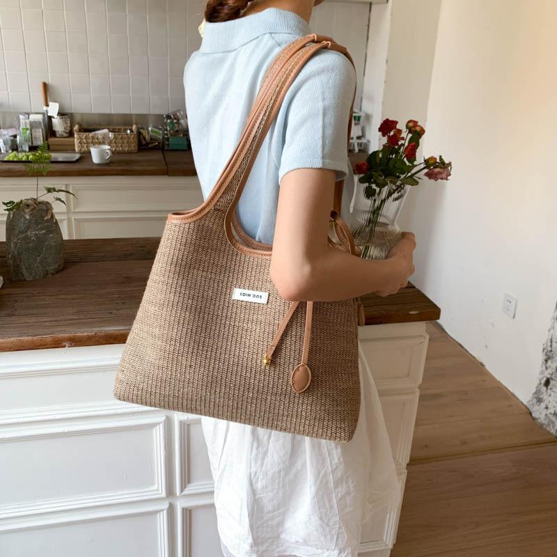 Striped canvas bag women's large-capacity new summer versatile shoulder bag college student class tote bag