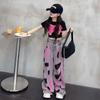 Girls' Summer Outfit Set Short Sleeve Sweet Cool Jeans Children's Summer Girls' Two Piece Set