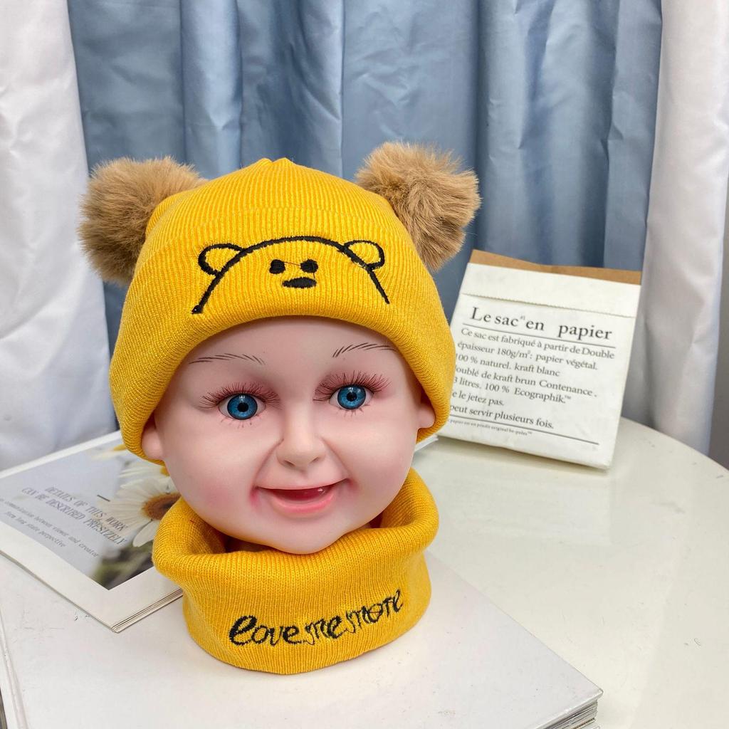 Kids' Warm Knit Bear Hat with Pom-Pom, Cartoon Beanie for Boys & Girls