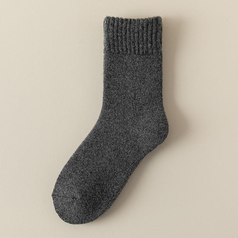 Wool Socks Children'S Medium Tube Socks Season Fleece Thickened Terry Socks Solid Color Retro Sweat-Absorbing Deodorant Medium Tube Socks Women