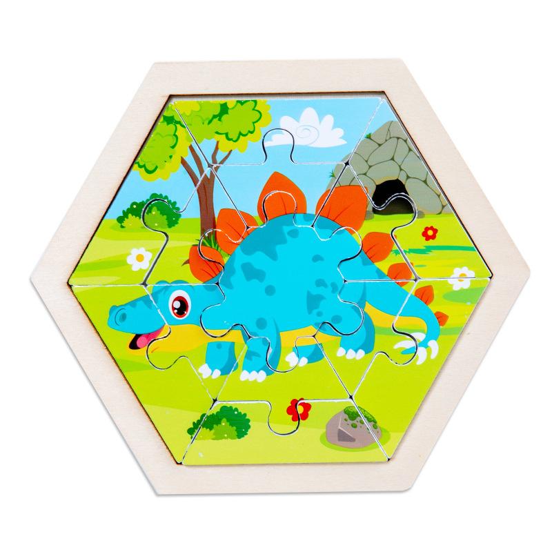 Hexagonal Children's Creative Three-dimensional Animal Puzzle Wooden Early Education Puzzle Fruit and Vegetable Traffic Cognitive Toys
