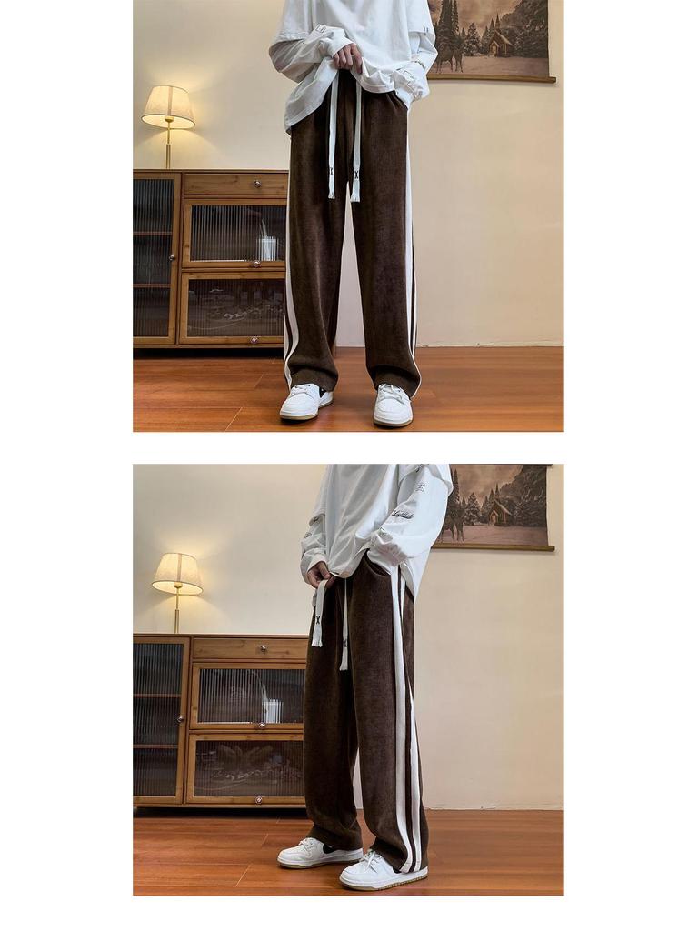 Męskie wszechstronne spodnie sztruksowe o dużej gramaturze - Wiosna/Jesień Proste nogawki Luźny krój Modna odzież codzienna