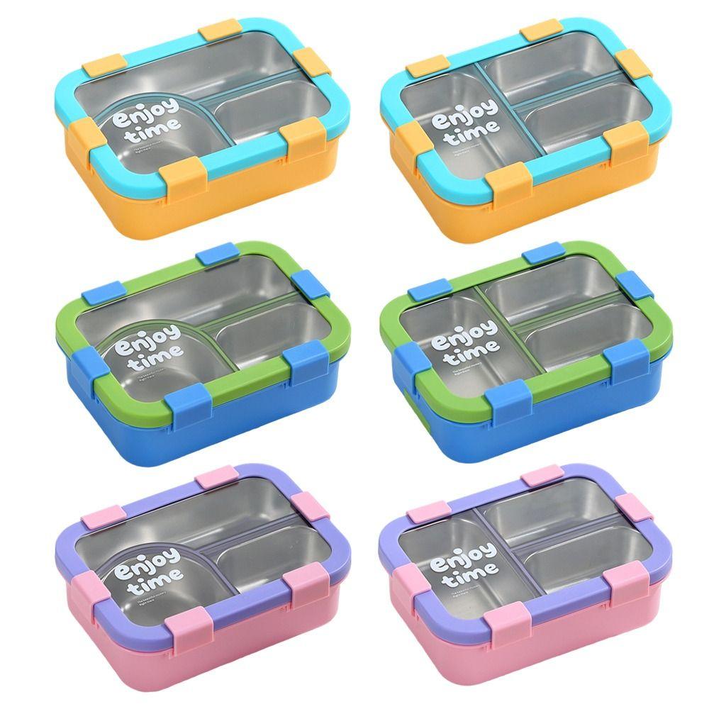 304 Stainless Steel Thermal Lunch Box 3 Compartments Bento Lunch Box School Use