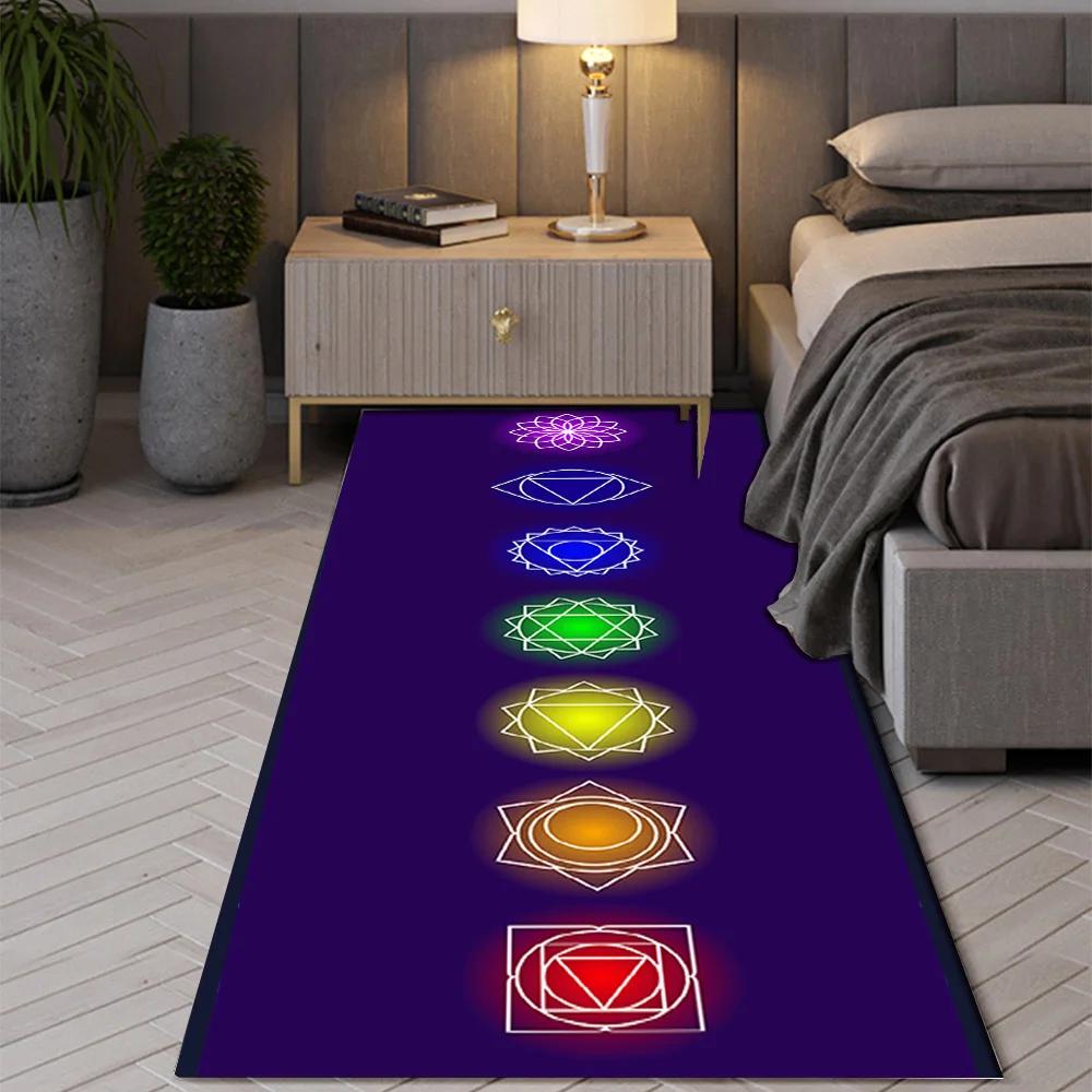 Bohemian Seven Chakras Carpet Multicolor Planet Butterfly Flower of Life Flower Suitable Bedroom Room Floor Decor Anti-slip Rugs