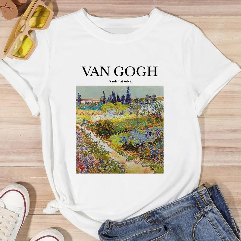 ZX TEE Van Gogh Printed Streetwear Fashion Girls T-Shirts Harajuku White Clothing Short Sleeve Summer Tees Casual Female O-Neck Tops