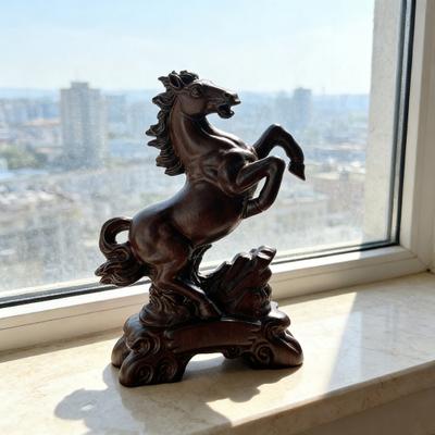 Yousheng Wooden Carving Horse Figurine Simulation Horse Resin Statue Collectible Animal Sculpture Ornament Fengshui Decoration Horse Lovers Gift