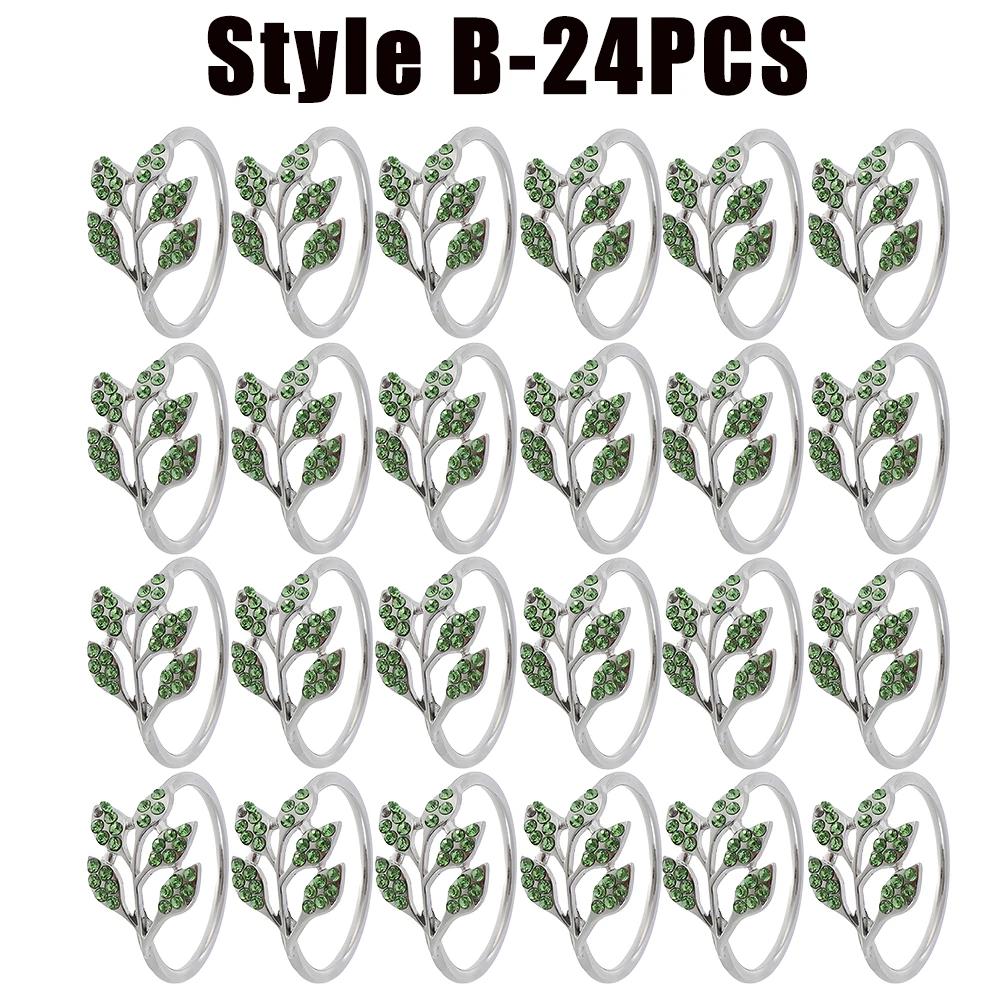 6-48PC Point Diamond Napkin Ring New Napkin Buckle Green Leaves Napkin Ring High-grade Metal Ring Hotel Table Banquet Decoration