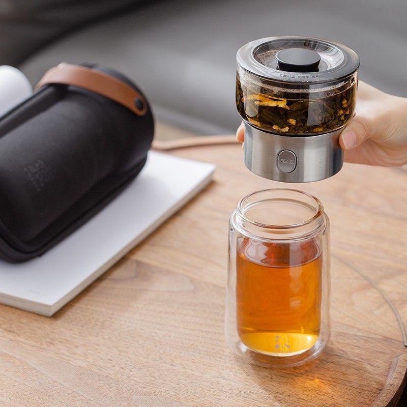 2-in-1 Outdoor Tragbarer Camping Teetasse Reise Teegeschirr Tee-Wasser-Trennungstasse Einzelnes Teegeschirr Mit Teebeutel