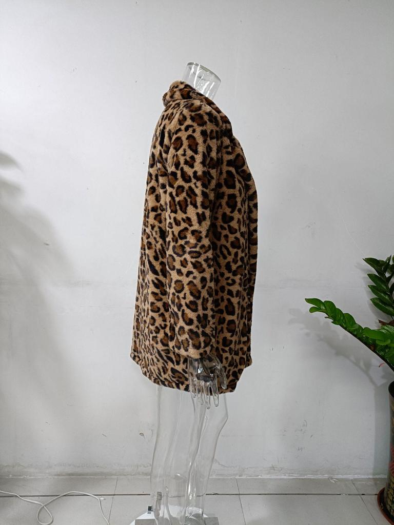 2024 Fall/Winter Leopard Print Women's Faux Fur Coat with Pockets - Plush, Loose Fit, Fashionable and Cozy