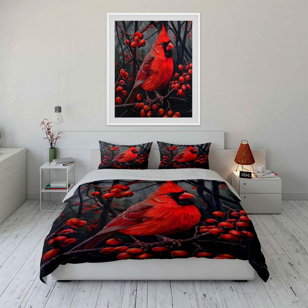 Red Bird Nature Decor 3Pc Multiple Sizes Kid'S And Adults' Bedroom Exquisite 3Pc Bedding Set, Gift