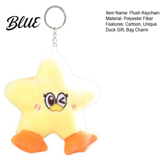 Fashionable Duck Decoration Star Plush Keychain, Soft Stuffed Animal Pendant with Embroidered Face, Plushie Bag Charm for Kids Cute Cartoon Backpack,