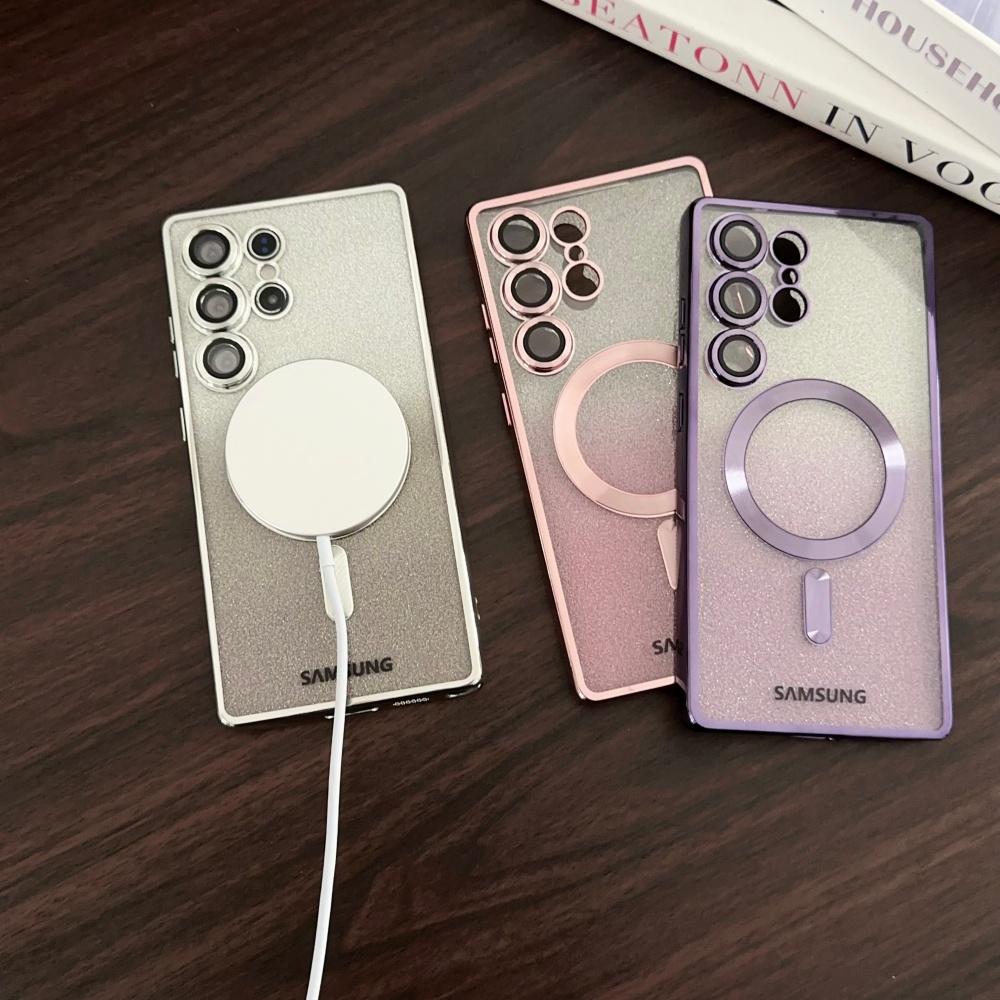 Luxury Plating Glitter For Magsafe Magnetic Case For Samsung S25 S24 S23 S22 Ultra Plus S21 S24 FE S25 Edge Clear Bright Cover