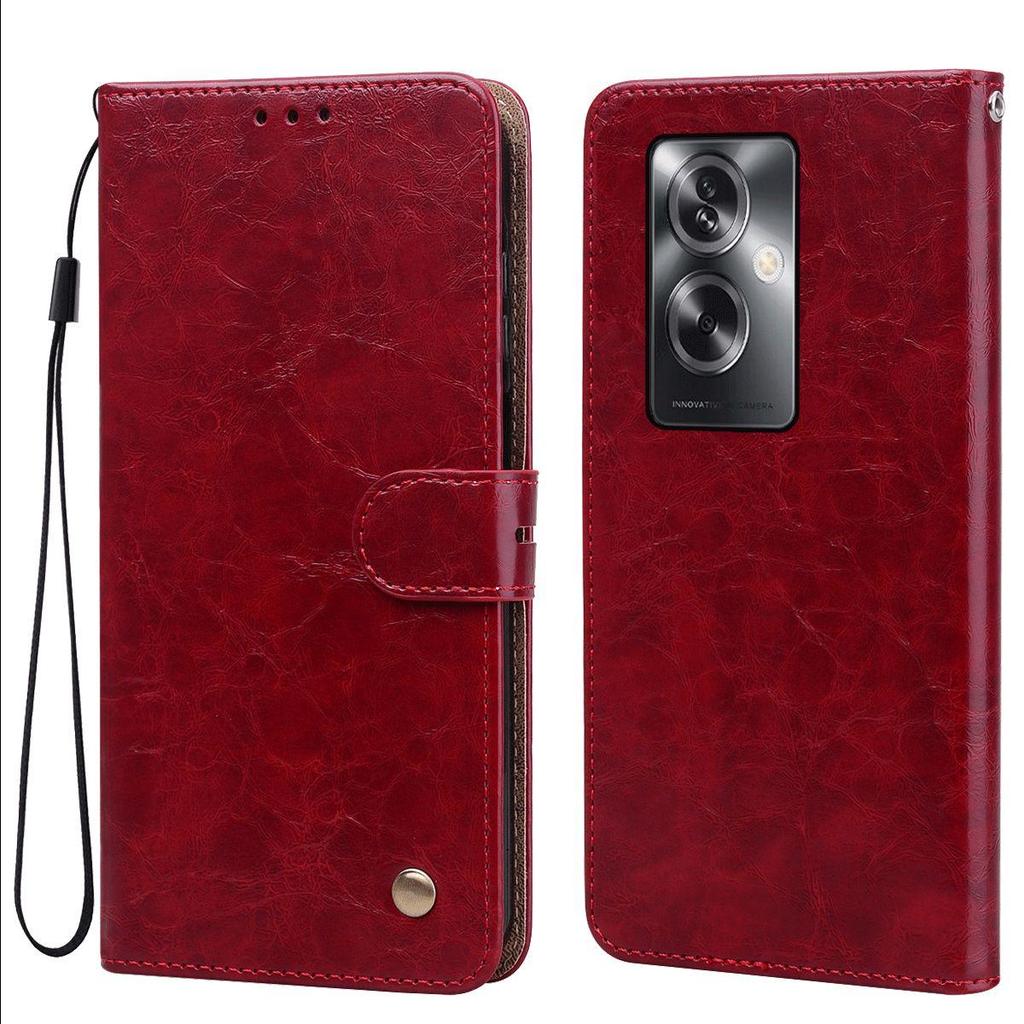 Vintage Crazy Horse Texture PU Leather Flip Wallet Phone Case for OPPO A79 5G Card Holder Kickstand Shockproof Protective Cover