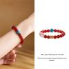 999 Sterling Silver Red Agate and Blue Apatite Bead Bracelet with Crystal Flower - Women's New Year Gift, Chinese Style