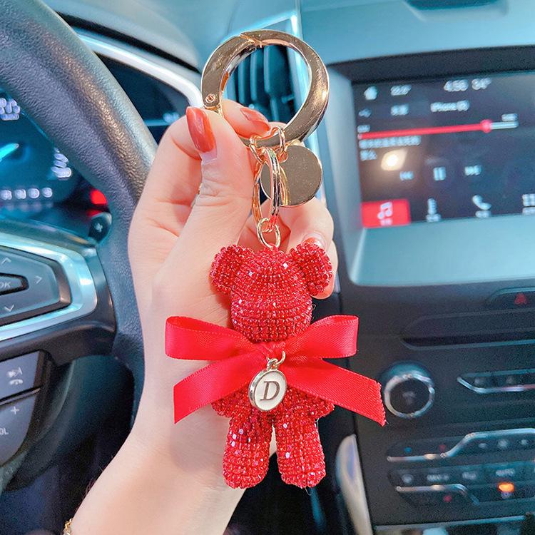 Luxury Jewelry Full Rhinestones Bear Car Key Chain Creative Letter Big Button Key Chains Bag Pendant Doll  Party Gifts For Women