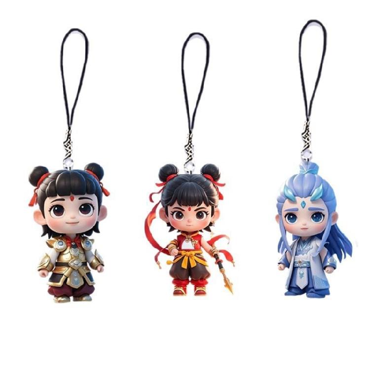 Chinese Animated Film Figurine Theme Phone Charm Keychain Nezha Aobing Figurine Keychain Charm for Bag Purse Decoration