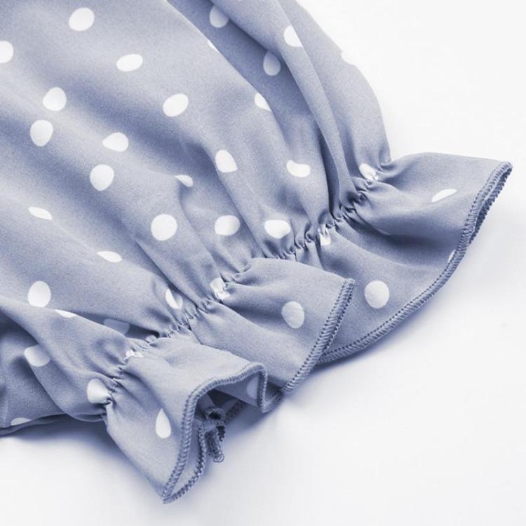 Women's Casual Crew Neck Polka Dot Printed Pleated Dress Short Long Sleeve Tie Spring Summer Mediumn