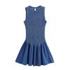 Women's Round Neck Sleeveless Mini Dress Slim Fit Mid Waist Shirred Denim Sundress