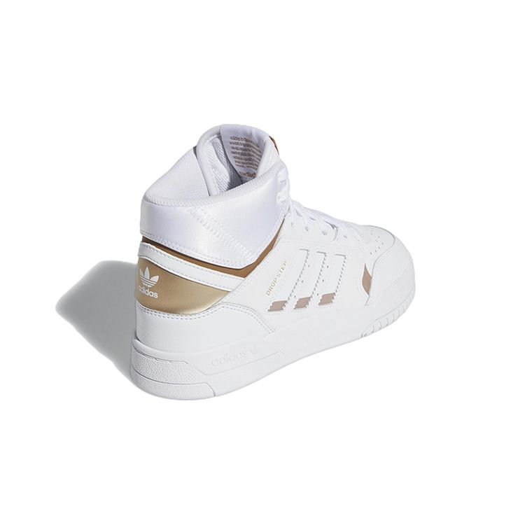 Adidas Originals Drop Step Leather Comfortable Durable High-Top Skate Shoes Kids Sneakers White EF7155