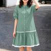 ZANZEA Women Stand Collar Summer Lace Splice Hem Loose Half Sleeve Dress