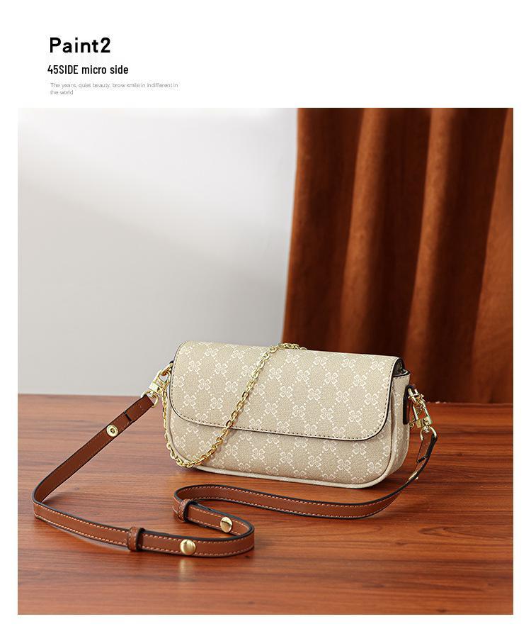 Women's 2025 Versatile Color Block Chain Bag: Small Retro Print Crossbody & Shoulder Bag