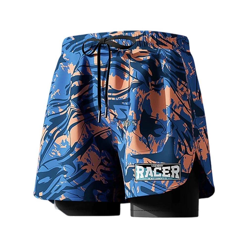 Swim trunks Adult Flat-Leg Quick-Dry Swim Trunks Breathable and Anti-Exposure Double-Layer Shorts Beach Swimming Gear L