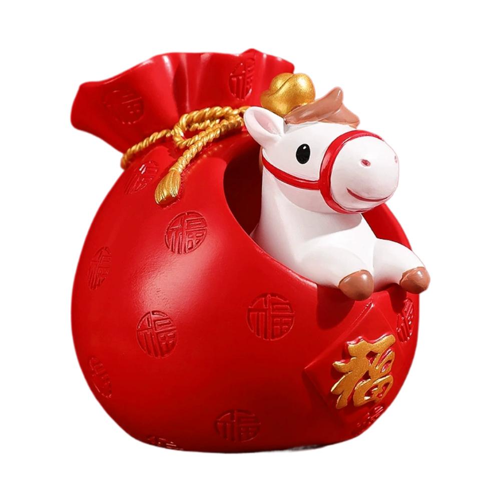 

2026 Chinese Horse New Year Decor Cute Horse Figurines Resin Desktop Ornament Wealth Good Fortune Home Office Decoration