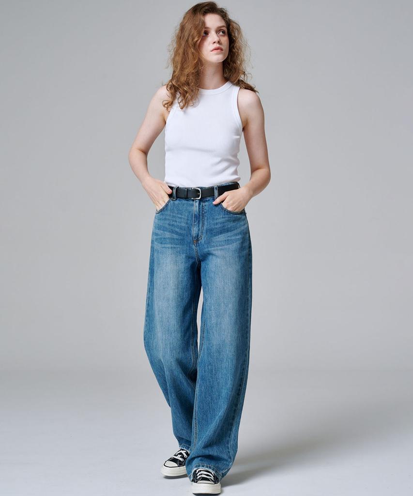 MALOUPE 9143 Classic Wide Denim Pants (Medium Indigo)