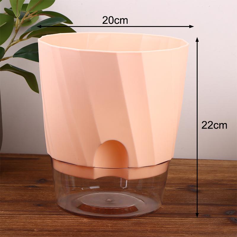 

Ленивый гидропонный цветочный горшок, автоматический впитывающий воду цветочный горшок, прозрачный двухслойный пластиковый самополивающийся горшок для офиса S розовый