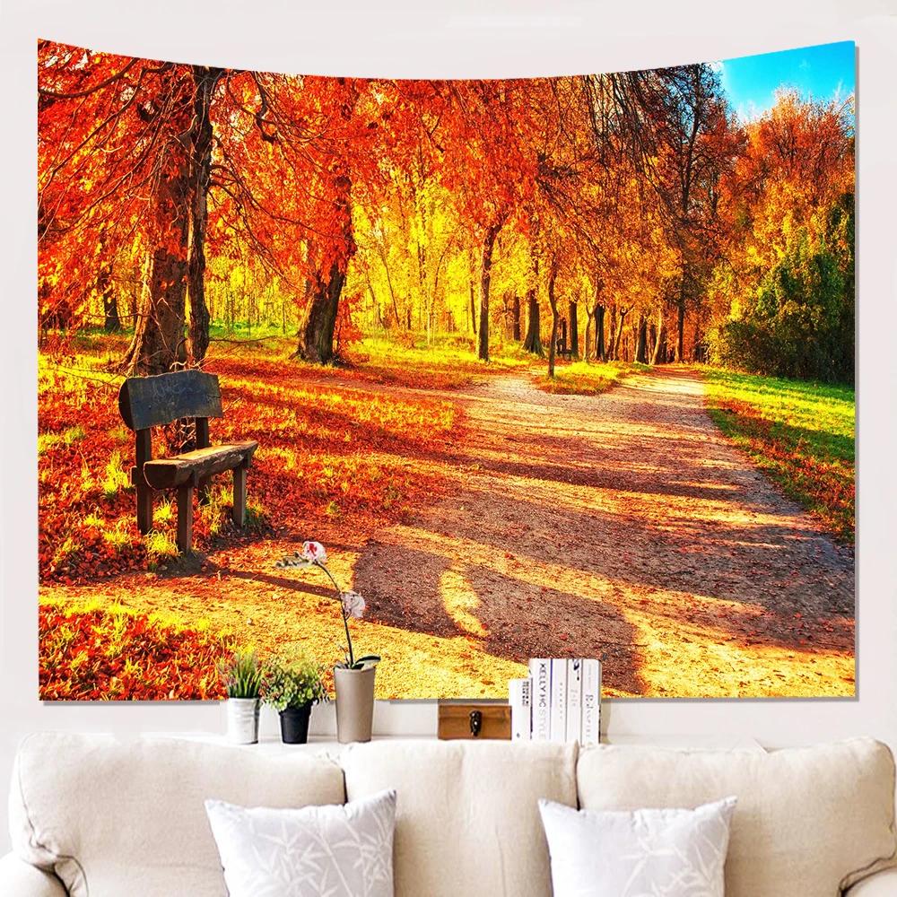 Autumn Scenery Tapestry Serene Lake Vibrant Fall Colors Perfect for Cozy Home Decor Large Wall Hanging Art