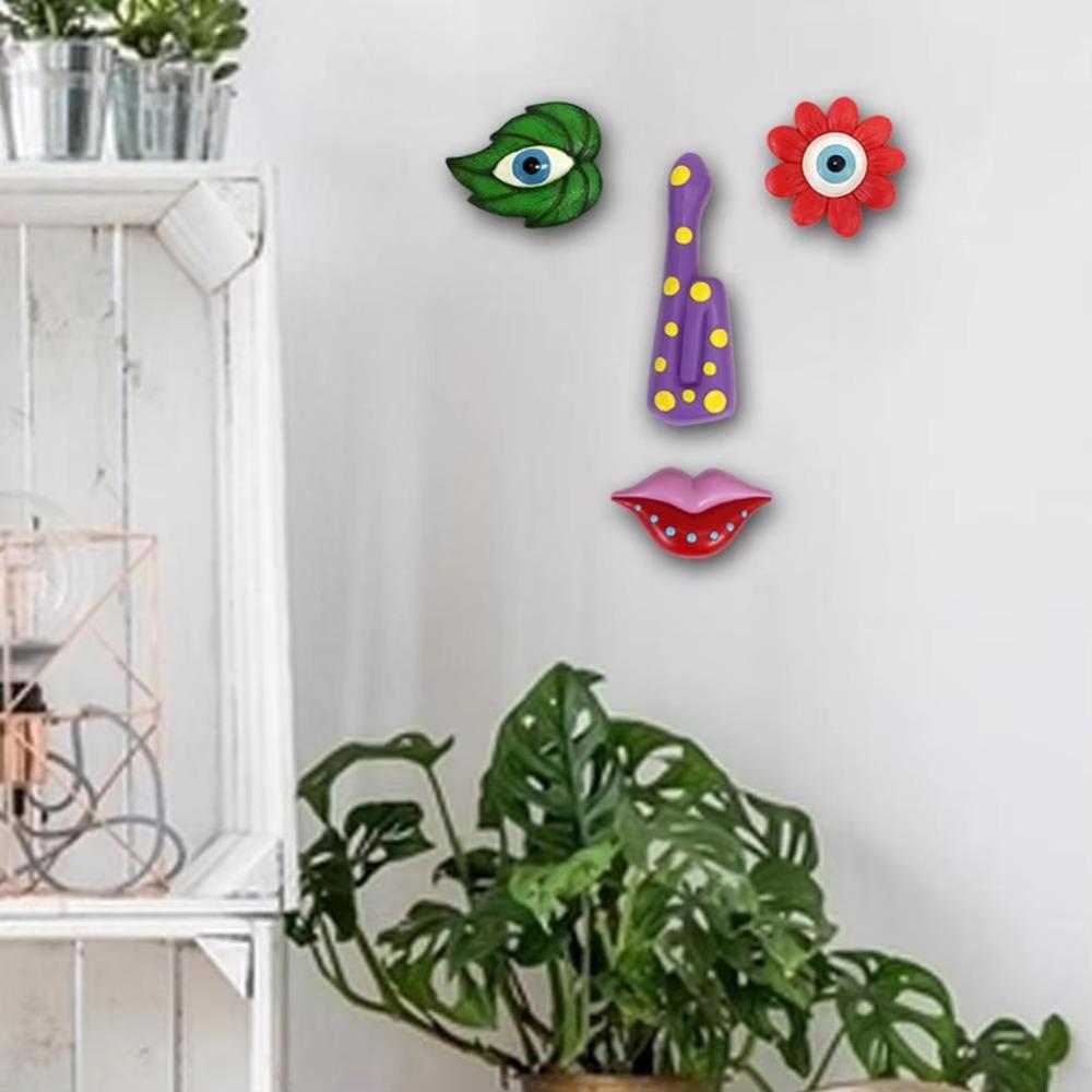 1 Set Wall Hanging Leaf Tree Face Statue Colorful Facial Features Sculptures  Wall Decor