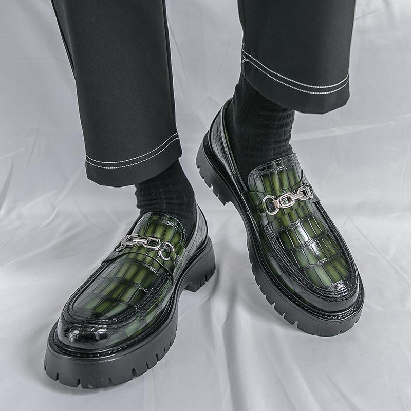 Fashion Fashion Men Thick Soled Loafers Shoes Slip-on Leather Platform Casual Shoes Comfortable Formal Business Office Shoes Size 38-46