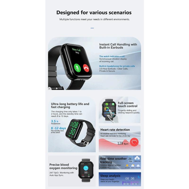 New T1 Smartwatch TWS Bluetooth Headset 2-in-1 Bluetooth Call Sports Bracelet Heart Rate Measurement Waterproof