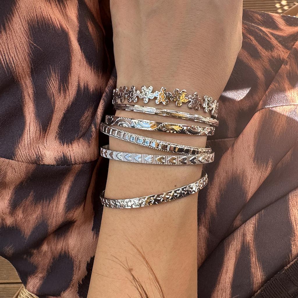 Fashion Metallic Heart Flower Bracelet Simple Geometric Bracelet Set Personalised Trend Hottie Hundreds of Stacking Style Women's Jewellery