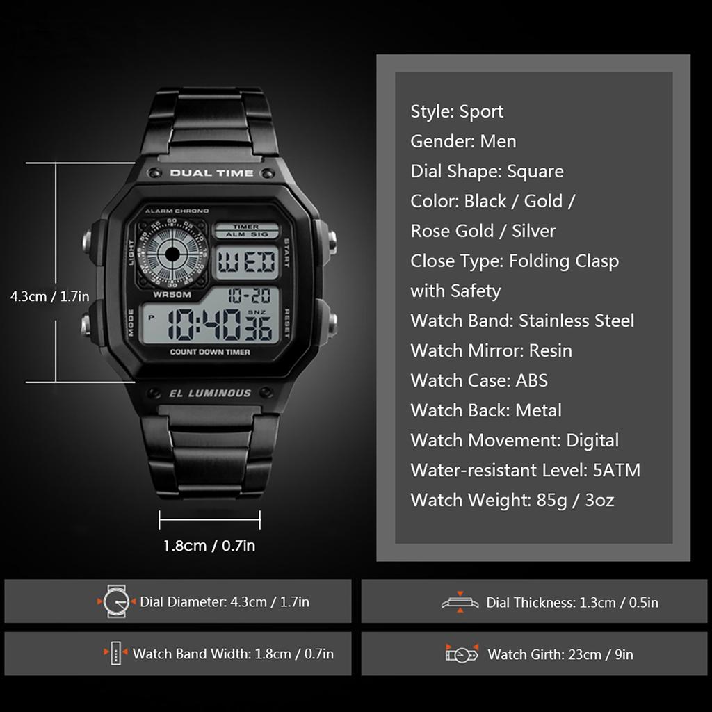   Sport Stainless Steel Men    Water-resistant Digital Backlight Man Wristwatch Male Relogio Musculino Chronograph