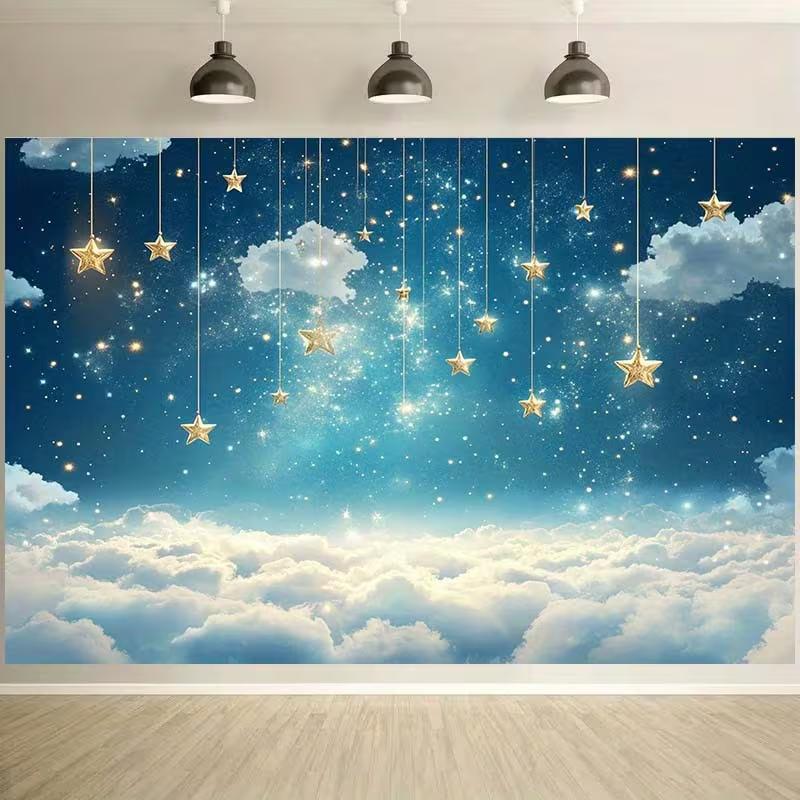 2D Starry Sky Cloud Backdrop Boy Birthday Party Photo Studio Background