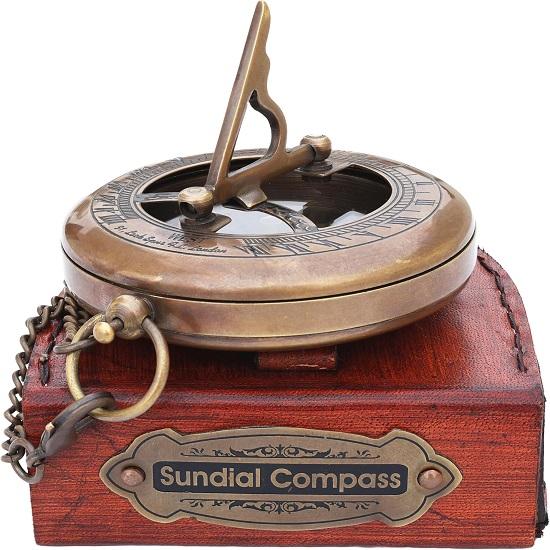 Brass Sundial Push Open Compass Steampunk Accessory  Unique Gift for Men  Beautiful Handmade Sundial Clock  for Him  Decor
