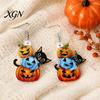 Fun Autumn Seasonal Jewelry 1 Pair Halloween Drop Dangle Earrings for Women, Acrylic Pumpkin Hypoallergenic Sensitive Ears Black Cat Earrings, Holiday