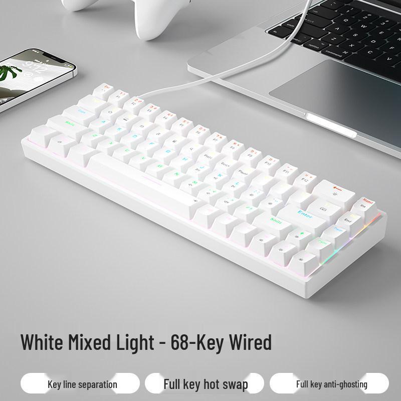 BOW Hot-Swappable Wired Mechanical Keyboard - Universal Compact Gaming with Small Red/Brown Switches, 68 Keys