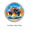 Monster Truck Theme servisesett inkludert tallerkener, kopper, servietter, duk