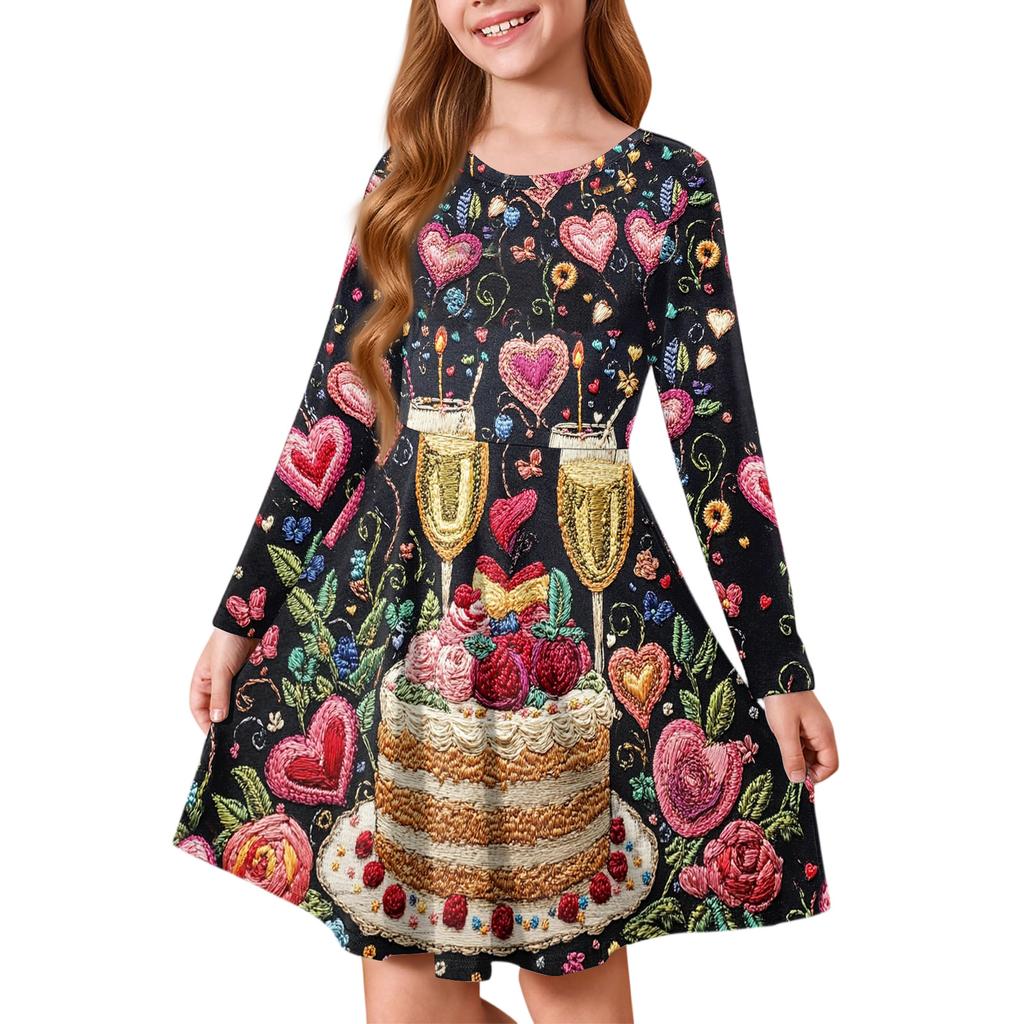 Girls' Summer Princess Dress , Long Sleeve A,Line T,Shirt Dress Valentine's Day