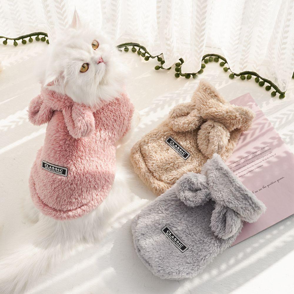 Morbido Pile Abbigliamento per Cani da Compagnia Felpa Carina Cappotto Cani Piccoli Medi Gatti Autunno Inverno Cucciolo Giacca con Cappuccio Maglione con Orecchie di Coniglio