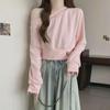 Korean Style Off-Shoulder Slant Neck Long Sleeve Sweatshirt for Women - Spring/Autumn Loose Fit, Short, Thin Top